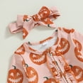 thumbnail image 3 of Halloween Baby Girl Outfit Pumpkin Romper Long Sleeve Ruffle Zip up Jumpsuit Newborn Fall Clothes Cute Halloween Costume, 3 of 7