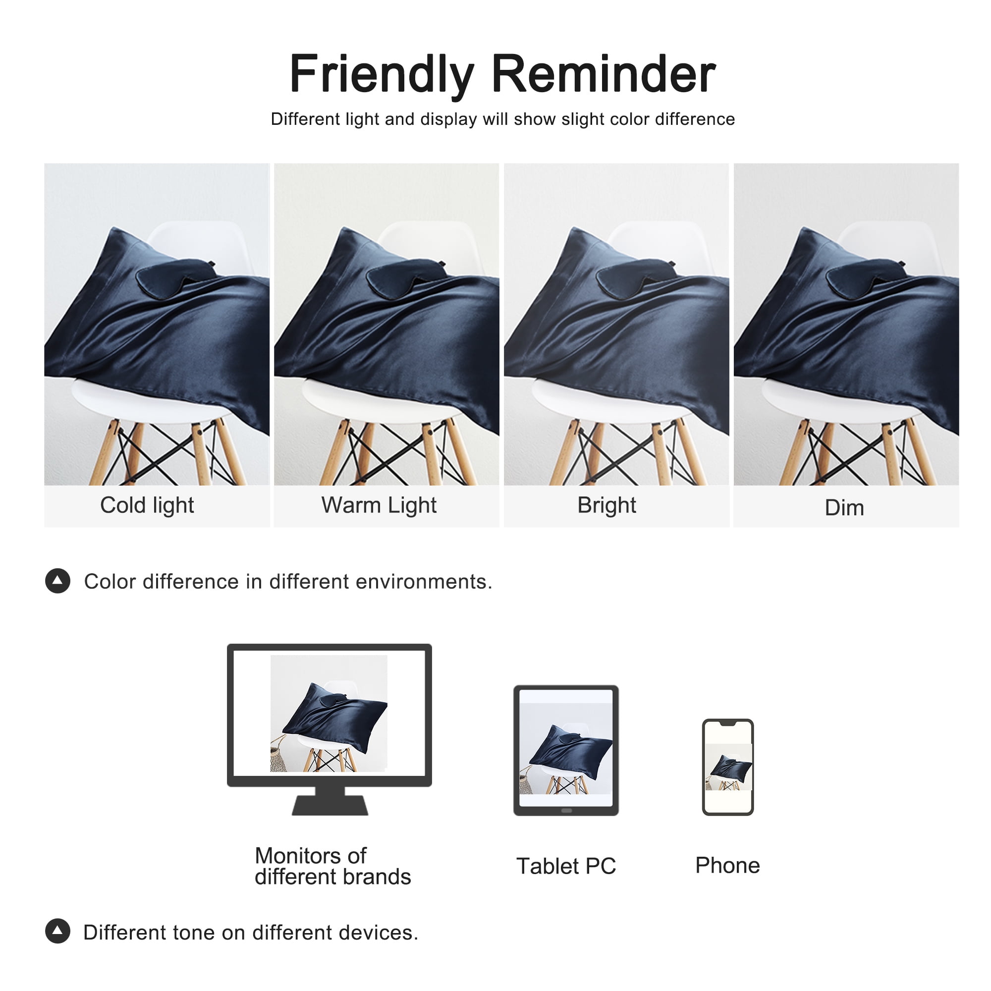 Unique Bargains 19 Momme Silk Pillowcase Eye Cover Set, King, Navy Blue