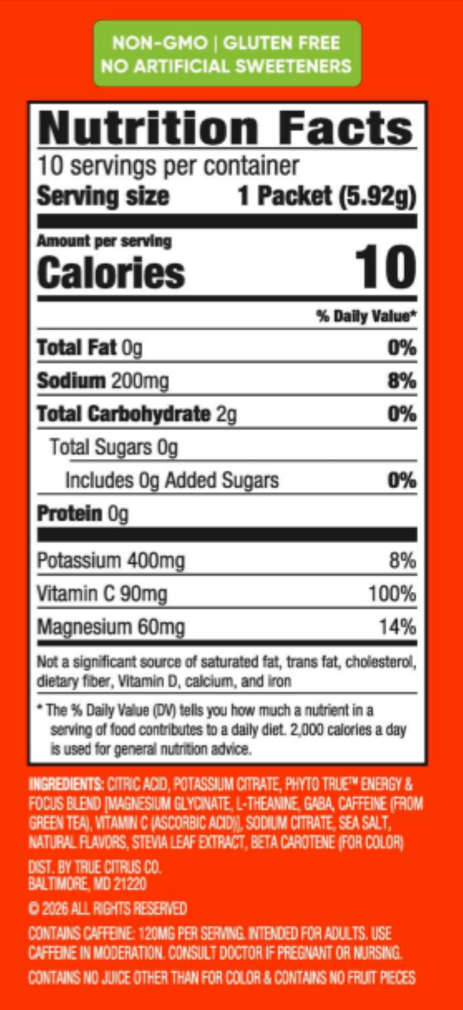 True Lemon Elevate Your Potential Citrus Blast Flavored Powder, 10 Ct. Drink Mix Packets