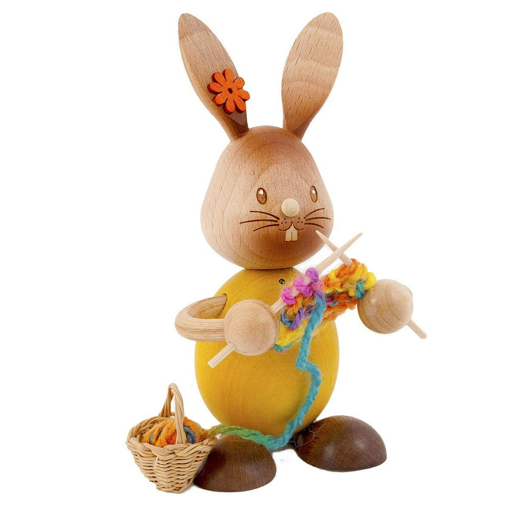 Rabbit Knitting Yarn German Wood Easter Bunny Figurine Made in Germany