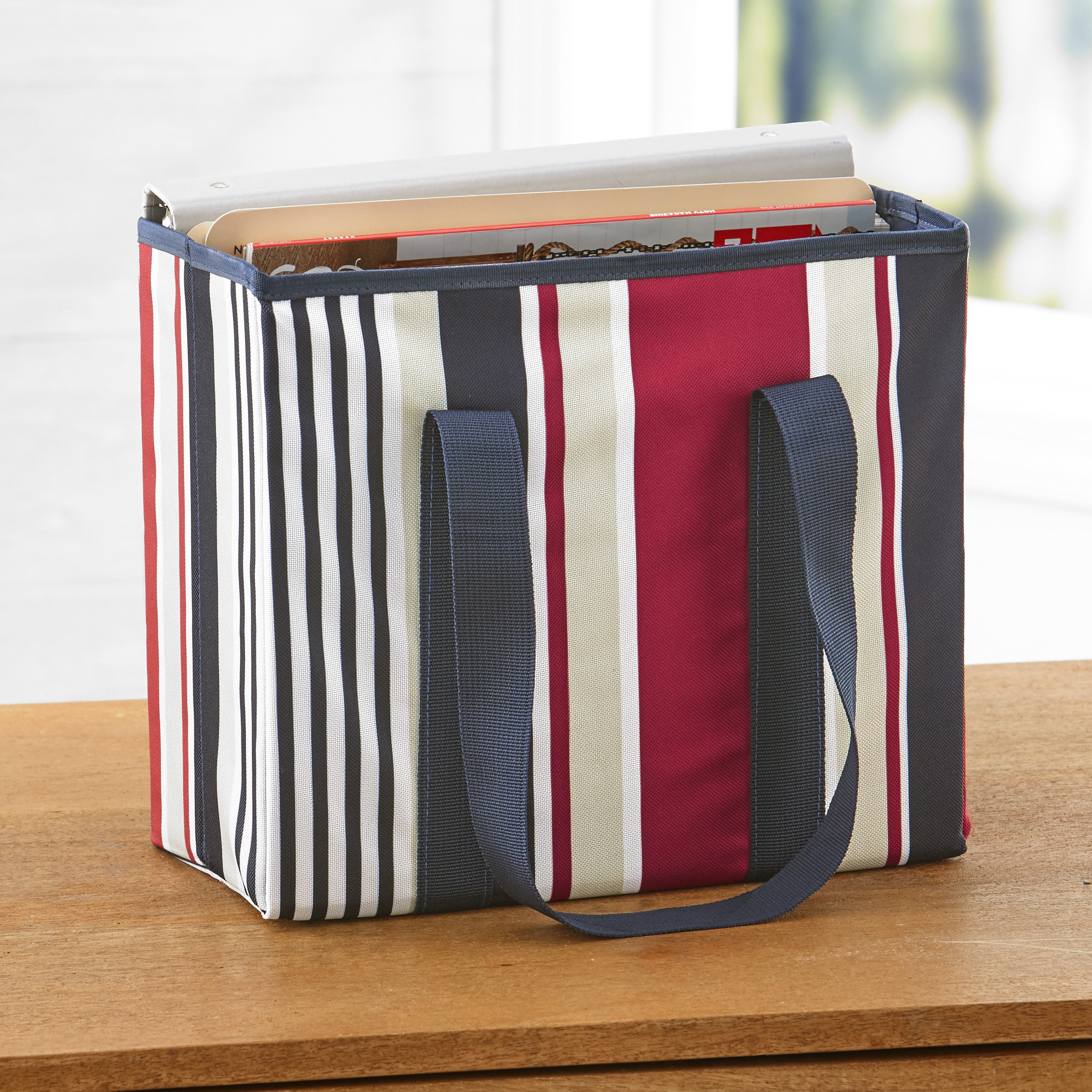 Foldable Cloth Travel File Tote with Carrying Straps - Red and