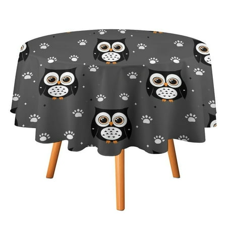 

JINGDS Halloween Owl Tiny Cat Paw Prints-799 Round Table Cloth Halloween Tablecloth Thanksgiving Day Table Cloth Round Cover Circle Tablecloth for Halloween Thanksgiving Fall Party