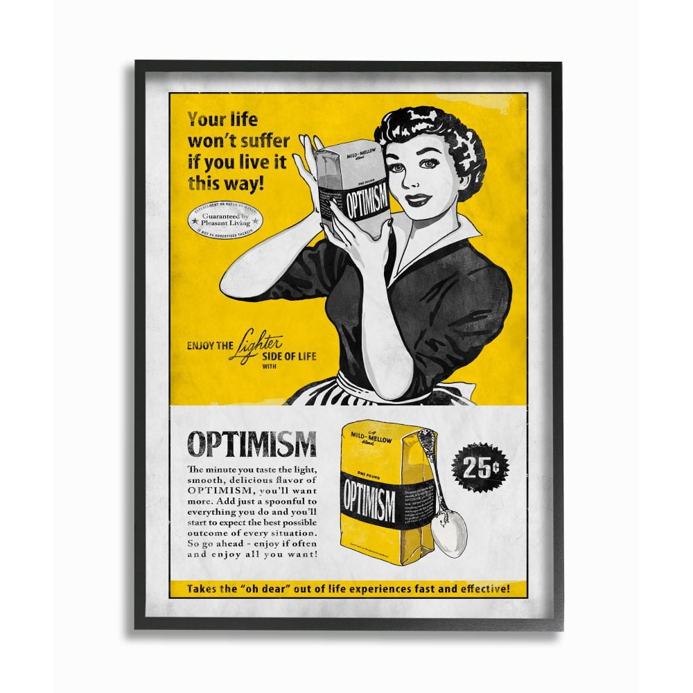 Stupell Industries Packaged Optimism Funny Inspirational Vintage Comic Book Design Framed Wall Art by Ester Kay