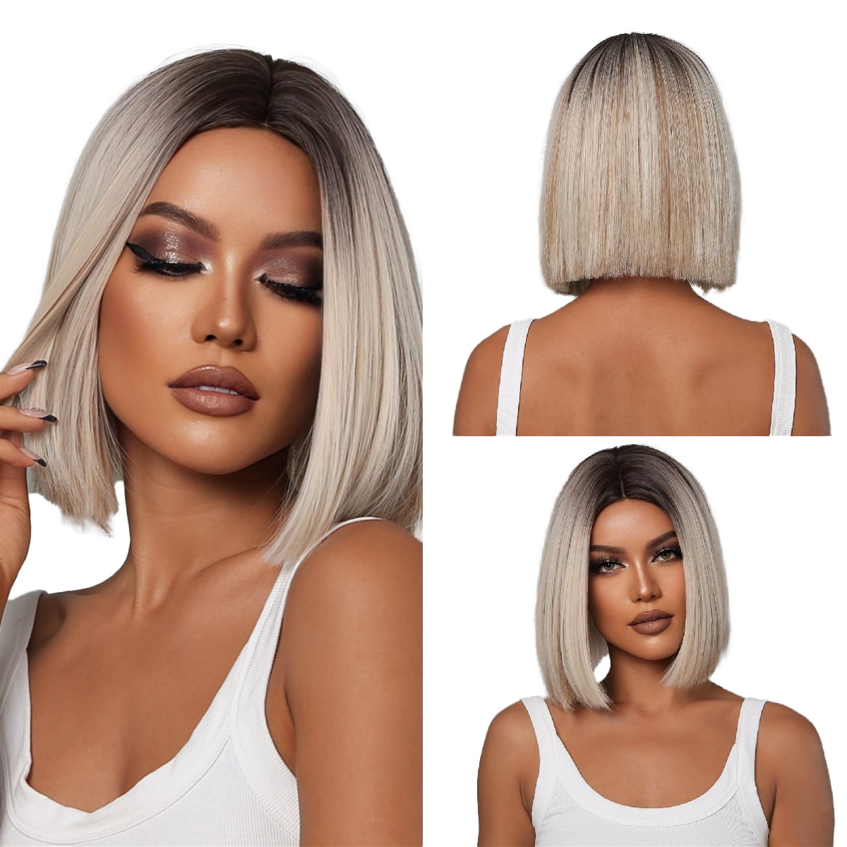 SUCS Long Blonde Wigs for Women Synthetic Hair Wig with Fringe Ombre Color with Dark Roots Layered Wigs Heat Resistant