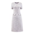 thumbnail image 4 of DARING DIVA Short Sleeve A-line Button Decor Tweed Dress S Purple, 4 of 6