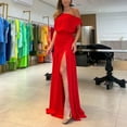 thumbnail image 2 of IROINNID Wedding Guest Dresses for Women Evening Night Party Dress Summer One Line Neck Split Floor Sweeping Holiday Dress Trendy Formal Dress,Red, 2 of 6