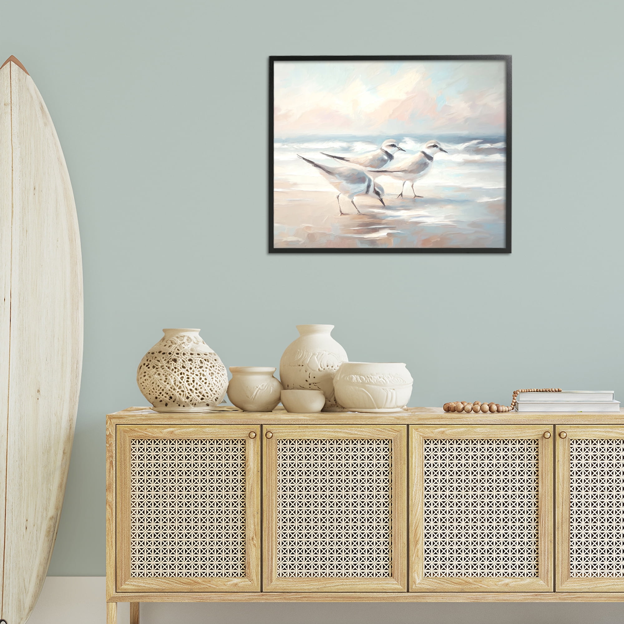 Stupell Industries Bay with Beach Birds Coastal Painting Black Framed Art Print Wall Art, 30 x 24