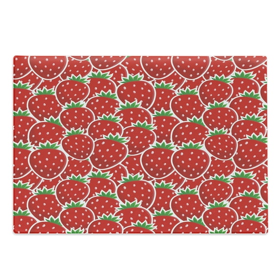 Fruits Cutting Board, Strawberry Themed Botany Yummy Food Organic Growth Diet Health Print, Decorative Tempered Glass Cutting and Serving Board, Large Size, Red Hunter Green, by Ambesonne