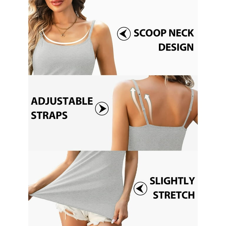 DAKIMOE 3 Packs Tank Top for Women with Build in Shelf Bra Camisoles  Adjustable Spaghetti Straps Cami Soft Stretch Modal  Undershirt(Black+White+Gray)