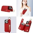 thumbnail image 4 of Wallet Case for iPhone 16, Premium Vintage PU Leather Magnetic Closure Handbag Zipper Pocket Case Kickstand Card Holder Slots with Ring Hook Shockproof Flip Cover, Red, 4 of 9