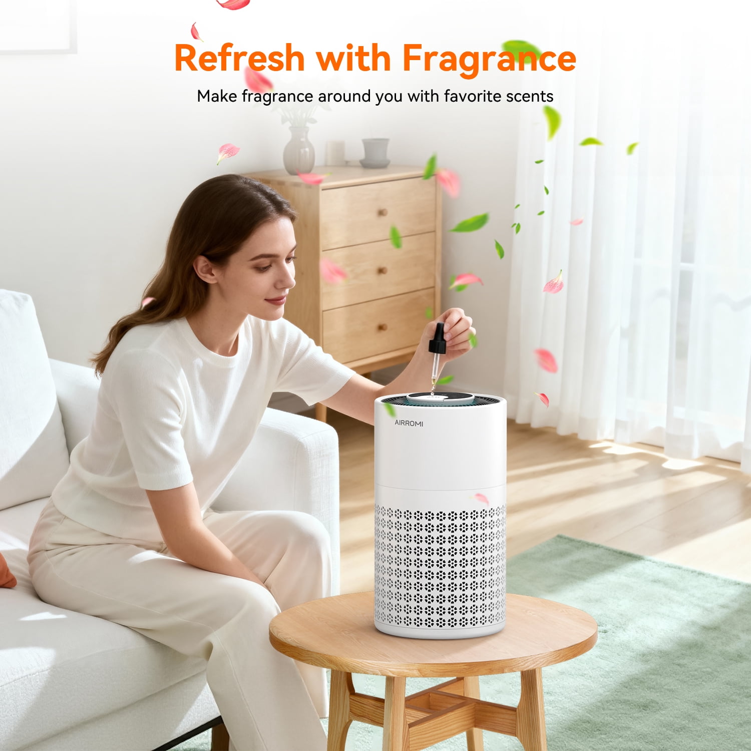 AIRROMI Air Purifier for Home Bedroom Covers 990 Ft² - Hepa 3-in-1 Filter, with Aromatherapy, Night Light & Timer, Remove Smoke, Pet Dander, Odor, Dust,A2001 White
