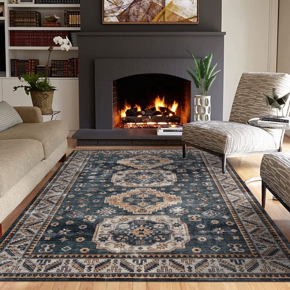 Area Rugs,Non-Slip Boho Floral Rugs,Washable Rug, for Living Room, Bedroom, Bathroom, Kitchen, Floor Decoration Carpet Mat