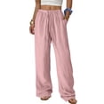 thumbnail image 2 of JGGSPWM Womens Cotton Textured Ruched Pants High Waist Elastic Drawstring Waisted Loose Fit Trousers Trendy Summer Pants Pink XXXXXL, 2 of 9