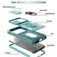 thumbnail image 2 of Design for Samsung Galaxy S23 FE Heavy Duty Phone Case with Camera Lens Sliding Cover Ring Holder Kickstand - Shockproof Armor Military Grade Bumper Protective Case for Women Men, Green, 2 of 11