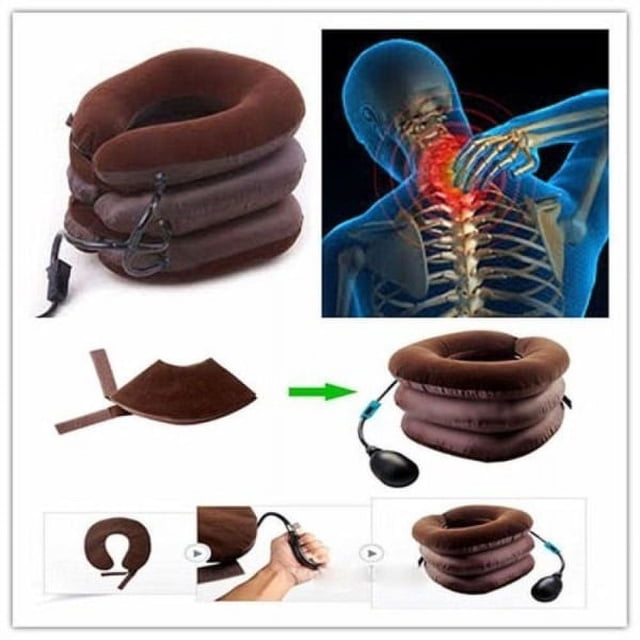 Almohada de estiramiento cervical de aire suave con collarín de tracción para cuello y espalda inflable de 3 capas para aliviar el dolor de cuello y hombros
