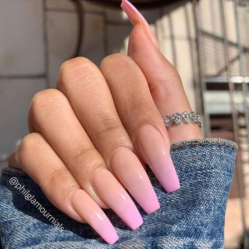 FCOGIN Long Coffin, 24 Pieces, Gradient Series, Orange, Pink, Acrylic