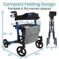 thumbnail image 4 of Vive Tall Rollator Walker with Seat for Seniors & Adults – Heavy Duty 4-Wheel All-Terrain, Folding, Lightweight with Brakes and Bag, Blue, 4 of 8