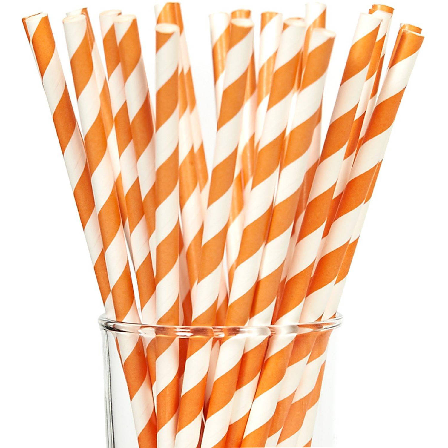 Orange Striped Paper Straws, 25pk