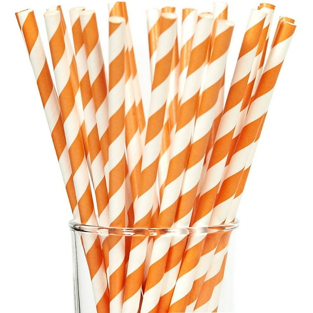 Orange Striped Paper Straws, 25pk
