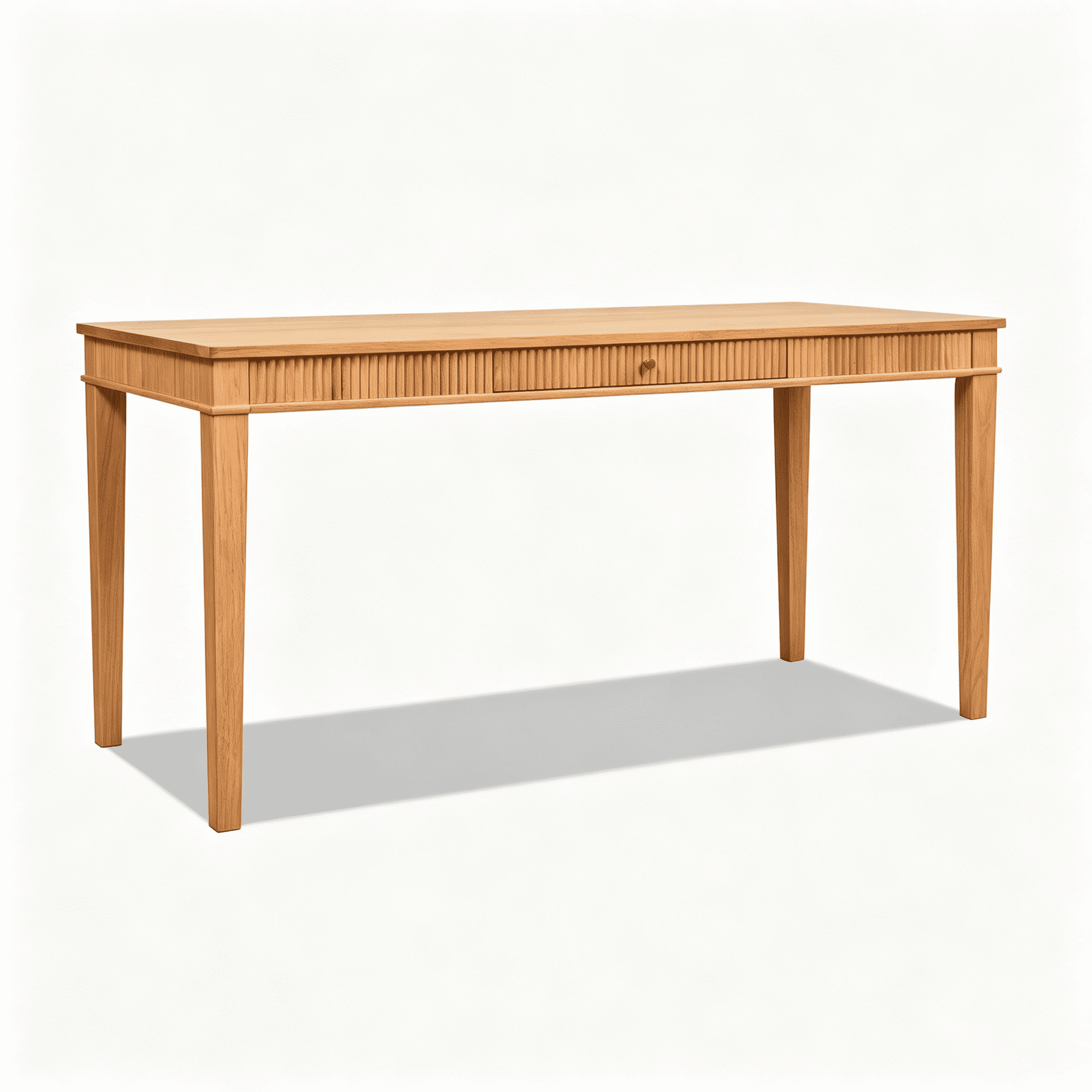 Fluted Writing Desk with Drawer, Solid Rubberwood Home Office Desk, 63 in Farmhouse Work Table for Study and Bedroom