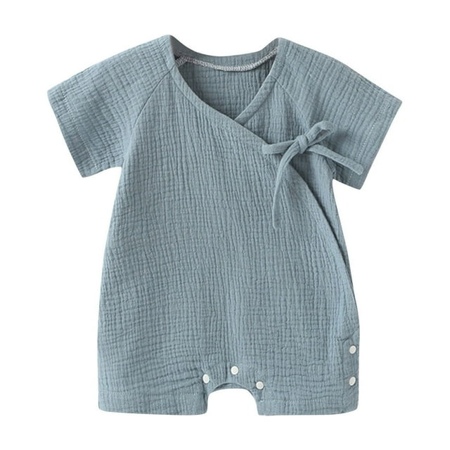 FAIWAD Boys Girls Summer Romper Short Sleeve Button Open Crotch Jumpsuits Unisex Loose Comfy Romper