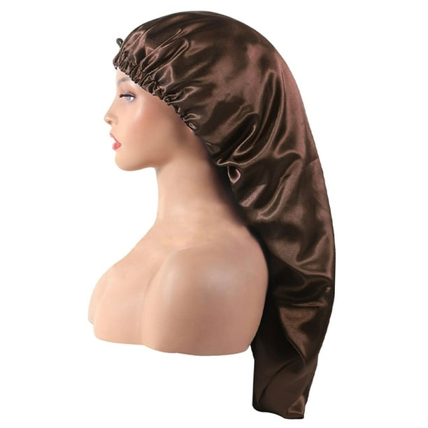 Gorro de ducha para cabello largo, ajustable, de dos colores, liso y turbante. marrón