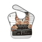Bingfone Mess-Proof Baby Bib - Waterproof Bib For Baby Boy Or Girl With Food Catcher Pocket, Unisex-Cat Holding Mugshot Sign