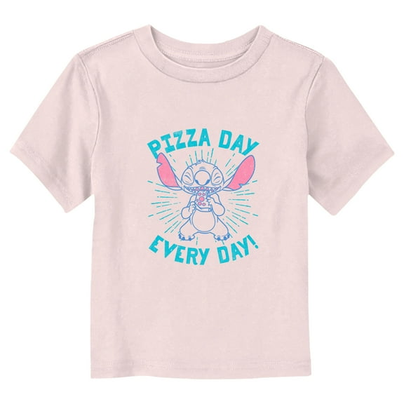 Toddler's Lilo & Stitch Pizza Day Every Day Lined Stitch Graphic Tee Light Pink 2T