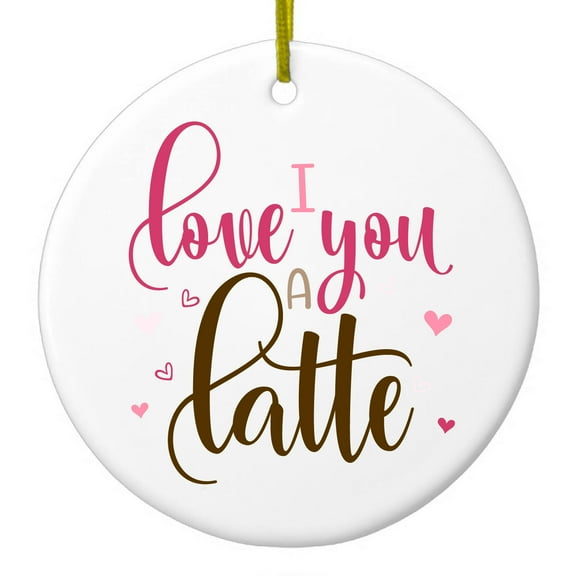 DistinctInk Hanging Ceramic Christmass Tree Ornament with Gold String - Great Gift / Present - 2 3/4 inch diameter - I Love You A Latte