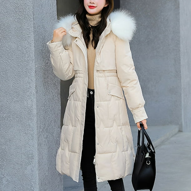Winter Clearance Deals Pitauce Women S Cotton Coat Thicken Warm Long Jacket With Fur Trimmed Hood Hooded Coats Waterproof Puffer Parka White Xl Com Winter Coat Thicken Warm Long Jacket, Womens Hooded Peacoat Small Size Xlt