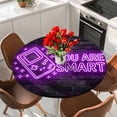 thumbnail image 2 of Purple Video Game Round Tablecloth 55-60 Inch Round Fitted Table Cloth with Elastic Edge, Cartoon Funny Neon Graffiti Brick Waterproof Table Cover Protector for Outdoor Picnic Party Dining, 2 of 9