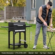 MASTER COOK Charcoal Grill with Two Side Tables, BBQ Grill for Outdoor Picnic Backyard Patio and Parties, Black