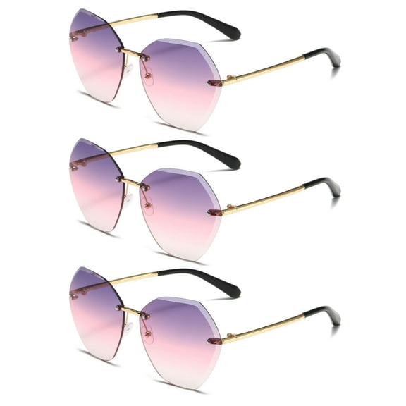 3 Pairs Womens Oversized Rimless Sunglasses for Driving Outdoor Activity Sports UV 400
