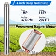 thumbnail image 2 of iMeshbean Deep Submersible Well Pump 1 HP Submersible Well Pump 110V Water Pump 37GPM 207ft Head with 100ft Electric Cable Stainless Steel Water Well Pumps Submersible w/ Bonus Outlet, 2 of 8