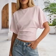 thumbnail image 6 of Yopmin Cinched Waist Tops for Women Crewneck Cropped Corset Top Summer Solid Color Loose Fit Batwing Shirts for Daily Wear, 6 of 7