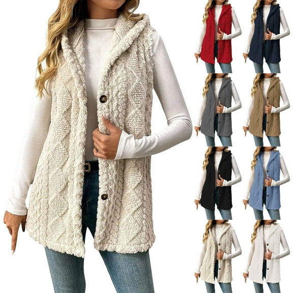 yoeyez Womens Fuzzy Fleece Vest Trendy Checkered Sleeveless Sherpa Jacket Fall Winter Fashion Lightweight Outwear White,S