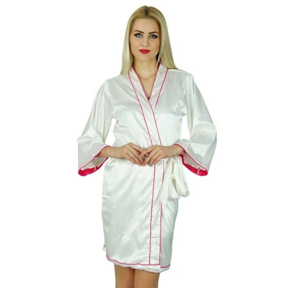Bimba Women Short Satin Robe Getting Ready Bride Bridesmaid Robes Coverup Gift