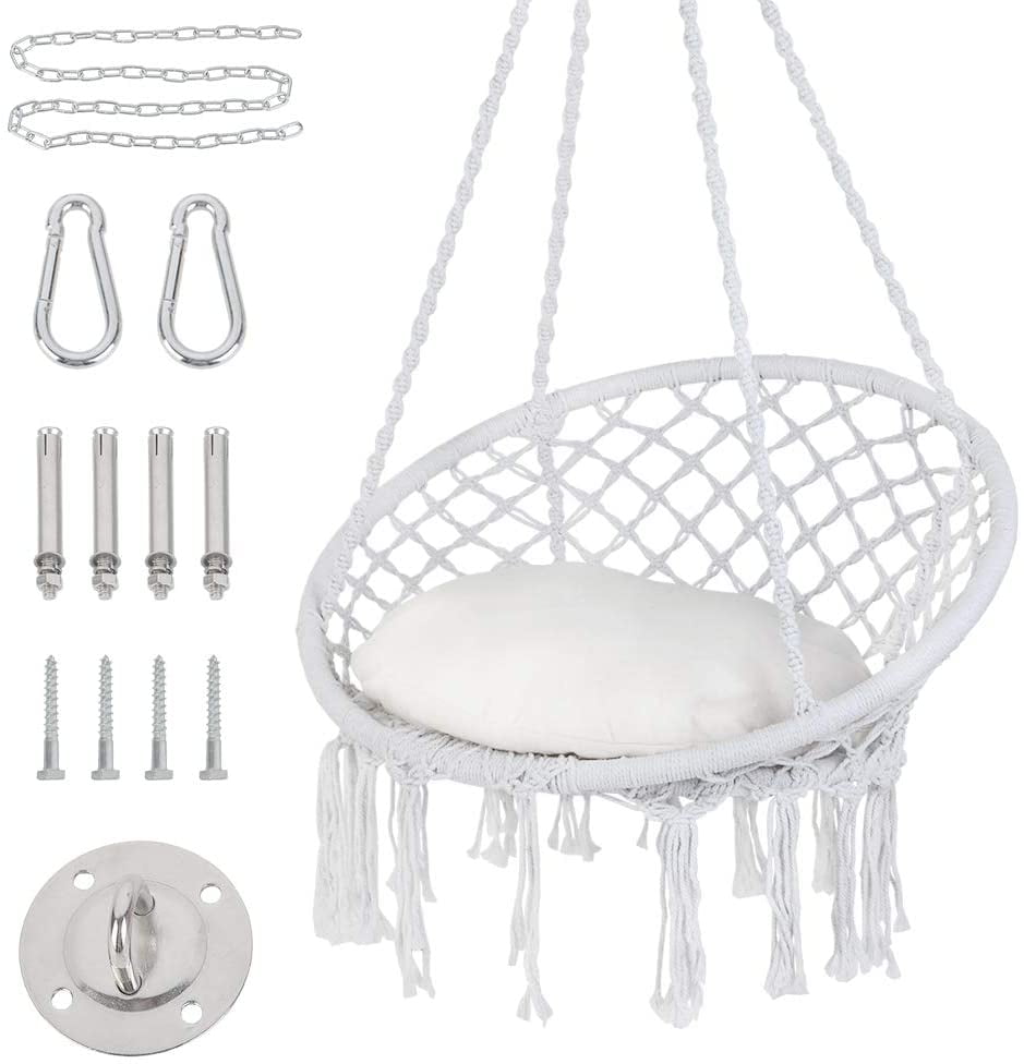 Wbhome Hammock Chair Swing With Hardware Kit Hanging Macrame Chair Cotton Canva 