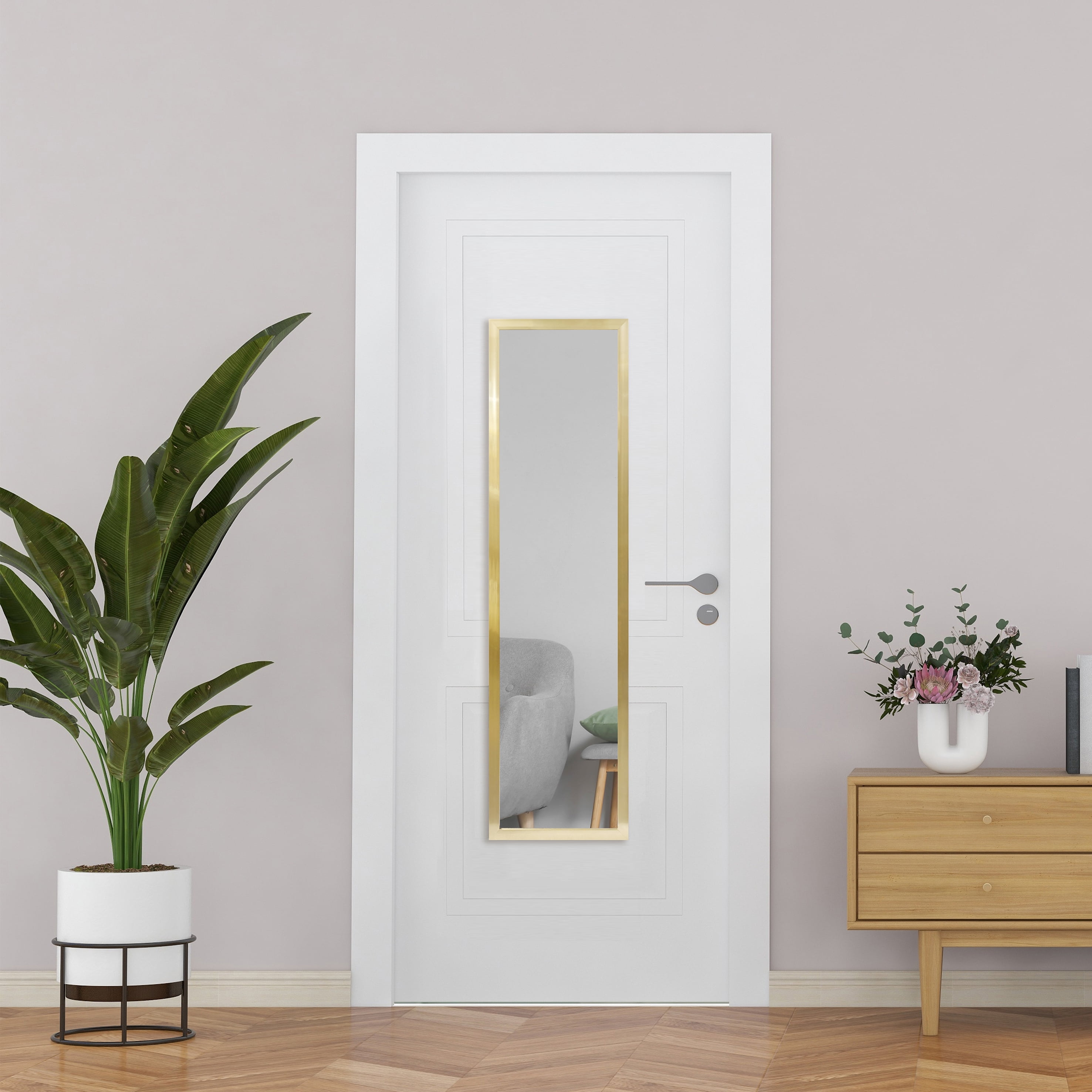 Mainstays 13.5 x 49.5 Inch Gold Rectangular Wall Mirror for Bathroom or Living Room