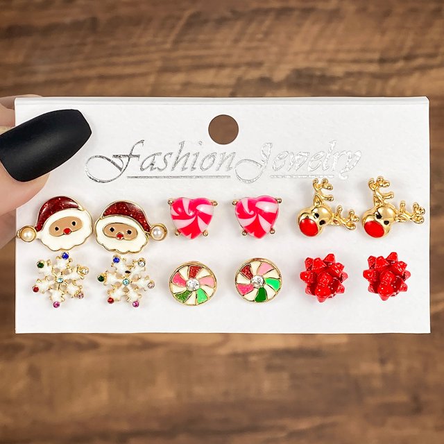 Juego de pendientes colgantes de dibujos animados de Feliz Navidad para mujer, varita de copo de nieve, ciervo, pendiente de gota de árbol de Santa Claus, regalo de joyería de fiesta