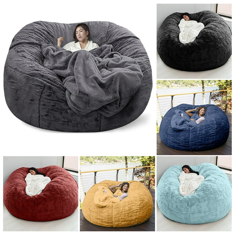 Giant Bean Bag Chair for Kids Adults, 6ft 7ft Bean Bag Chair, Washable Jumbo Bean Bag Sofa Sack Chair Large Lounger Faux Fur Cover for Dorm Family