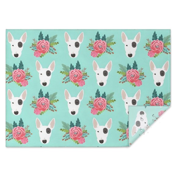 Bull Terrier Dog and Flower Florals Rectangle Tablecloth 60"x84",Waterproof Polyester Rectangle Table Cloth, Wipeable Spillproof Polyester Tablecloth for Dining, Camping, Indoor and Outdoor