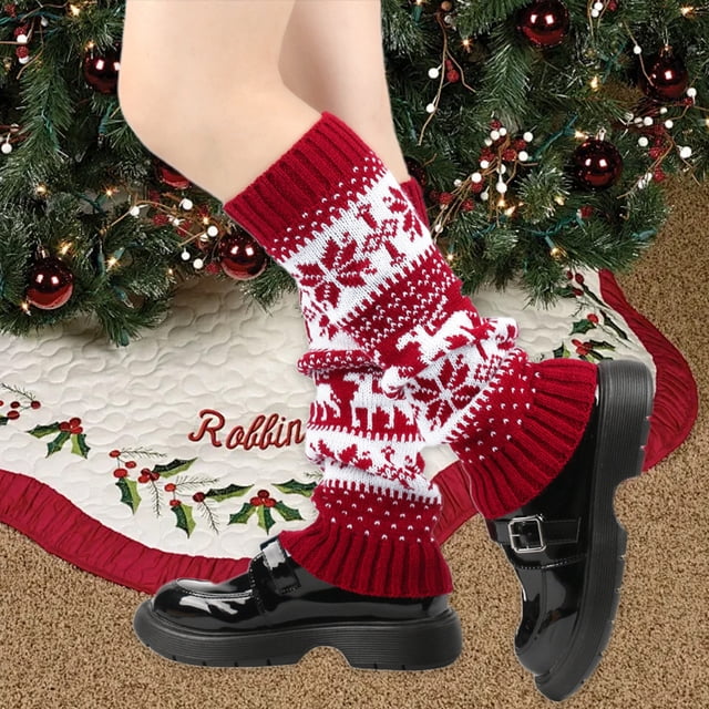 Thickened Christmas Socks With Snowflake Deer Patterns Winter Warm Ankle Cuffs Knitted Leg Warmers Stacking Socks And Woolen Sock Covers For Fall Winter