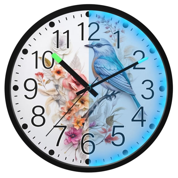 Ryvnso Bird on Beautiful Floral Branch 12 Inch Night Light Wall Clock Silent Battery Operated Luminous Clocks