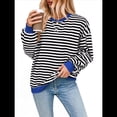 thumbnail image 2 of Sudadera Holgada Informal de Larga con Cuello Redondo y Rayas de Gran Tamaño para Mujer, Estilo Y2K y Negro XL, 2 of 10