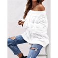 thumbnail image 6 of Women Off Shoulder Sweater Long Sleeve Knit Sweater Loose Pullover Jumper Tops White L, 6 of 7
