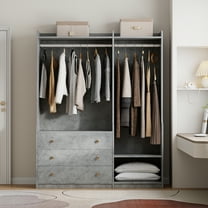 Open Wooden Wardrobe Storage for Bedroom, Gray