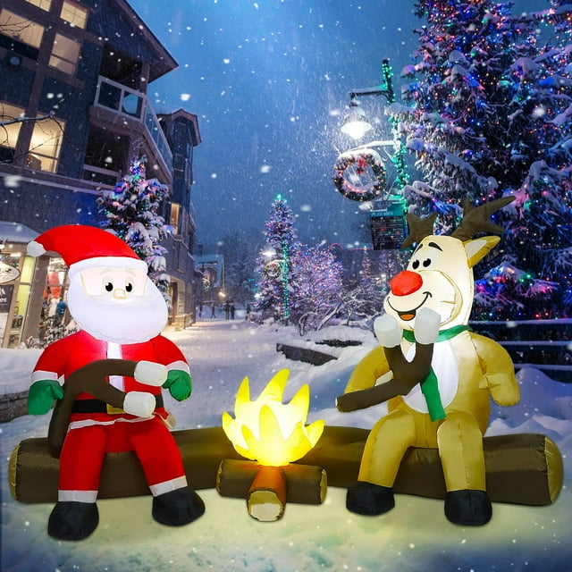 Joliyoou Inflable Navideño de Papá Noel y Reno Iluminados de 213 cm