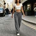 thumbnail image 5 of Tall Sweatpants for Women Ndbuld Women's Solid Color High Waisted Drawstring Sweatpants Loose Straight Leg Wide Leg Sports Pants Casual Pants Long Pants Dark Gray XXL, 5 of 9