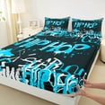 thumbnail image 3 of Feelyou Hip Hop Music Twin Sheet Sets for Child, Black Blue Graffiti Twin Fitted Sheet, Street Artwork Flat Sheet, Microfiber Bedroom Decor, 3 Pieces, 3 of 7